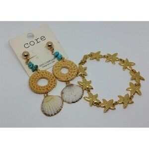 CURATED bundle sea shore ocean beach vacation jewelry set earrings & bracelet.